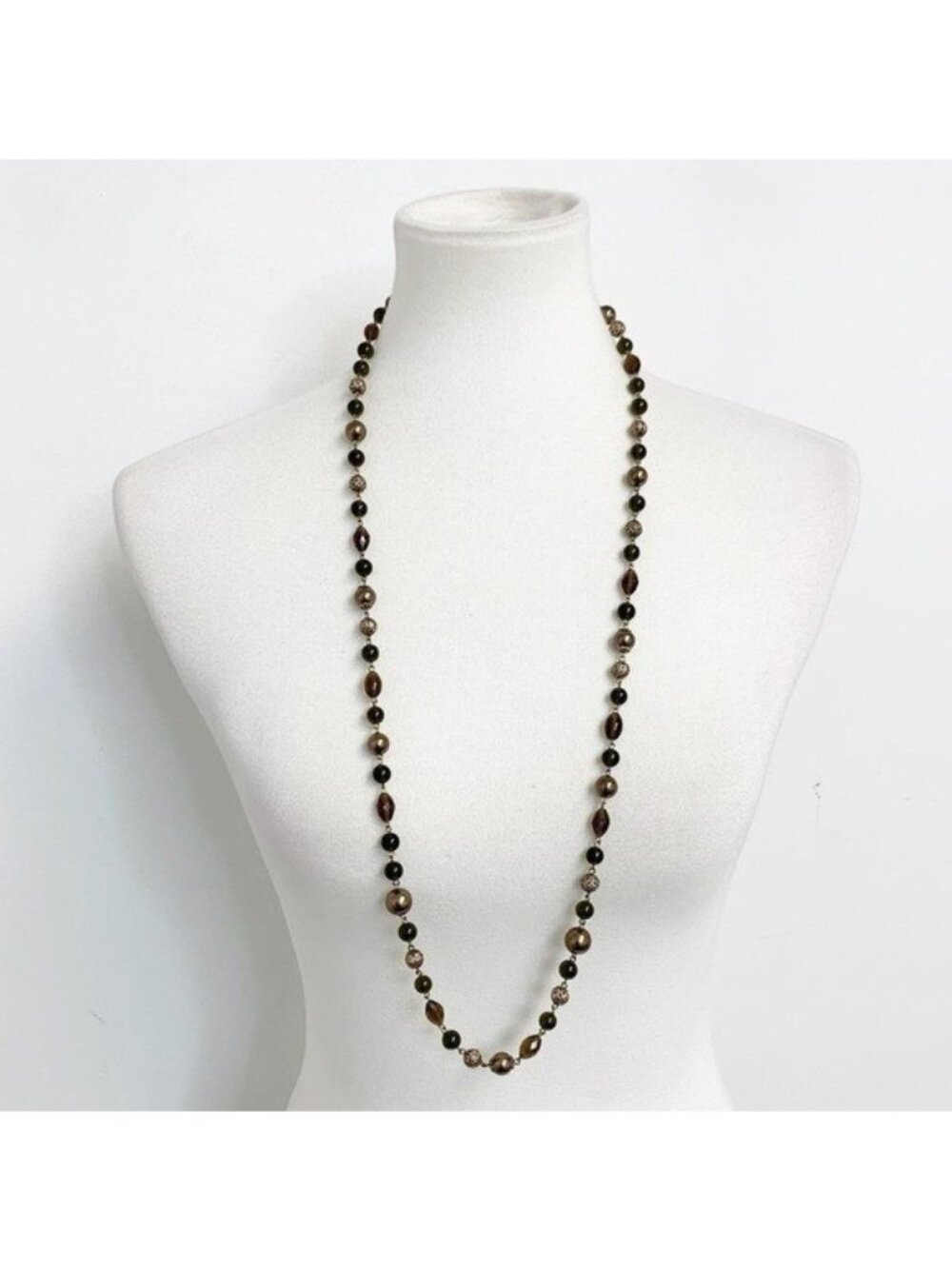 Carolee chain faux pearls beads long necklace NWT